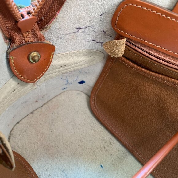 Vintage Dooney & Bourke Norfolk Satchel Bone Leather With British Tan Trim All-W - Picture 8 of 14